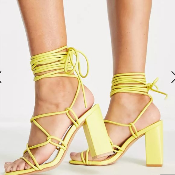 ASOS Shoes - ASOS Yellow Strappy Block Heels